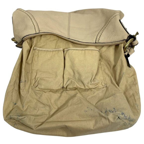 FOSSIL 75082 Beige Leather Hobo Slouchy Bag Tote Shopper Brass Hardware VTG - Picture 10 of 11